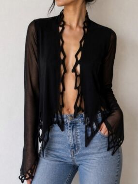 Marie Saint Pierre Rare S2 Fits Up ToMedium Sheer Sleeve Butterfly Front Cropped